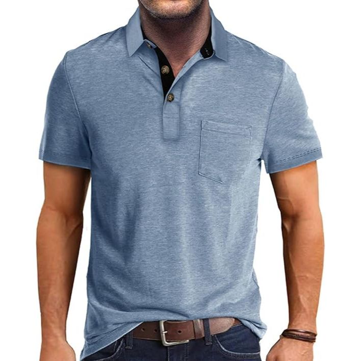 Men’s Solid Color Lapel Short Sleeve Polo Shirt