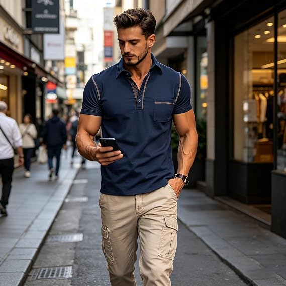 Men’s Classic 4-Button Short Sleeve Stretch Polo Shirt