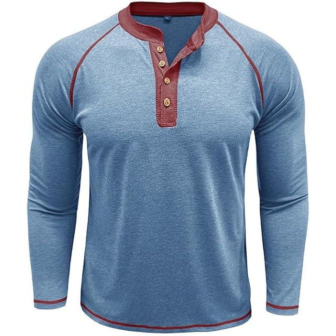 Men’s Solid Color Long Sleeve Henley Shirt